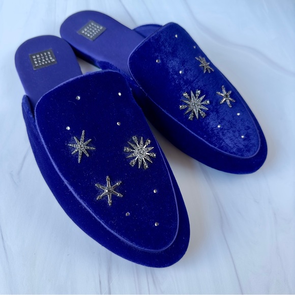 White House Black Market Blaire Star Slides in Ultraviolet Velvet Wm 11 Men’s 9 - Picture 2 of 11